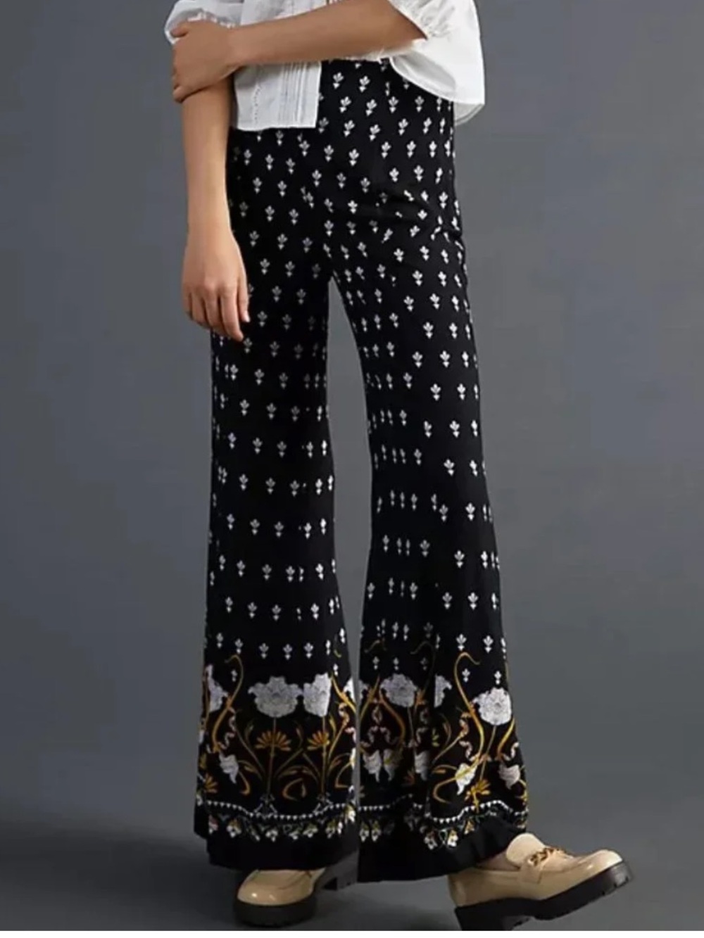 ANTHROPOLOGIE Black Floral Wide Leg Pants - Picture 2 of 15